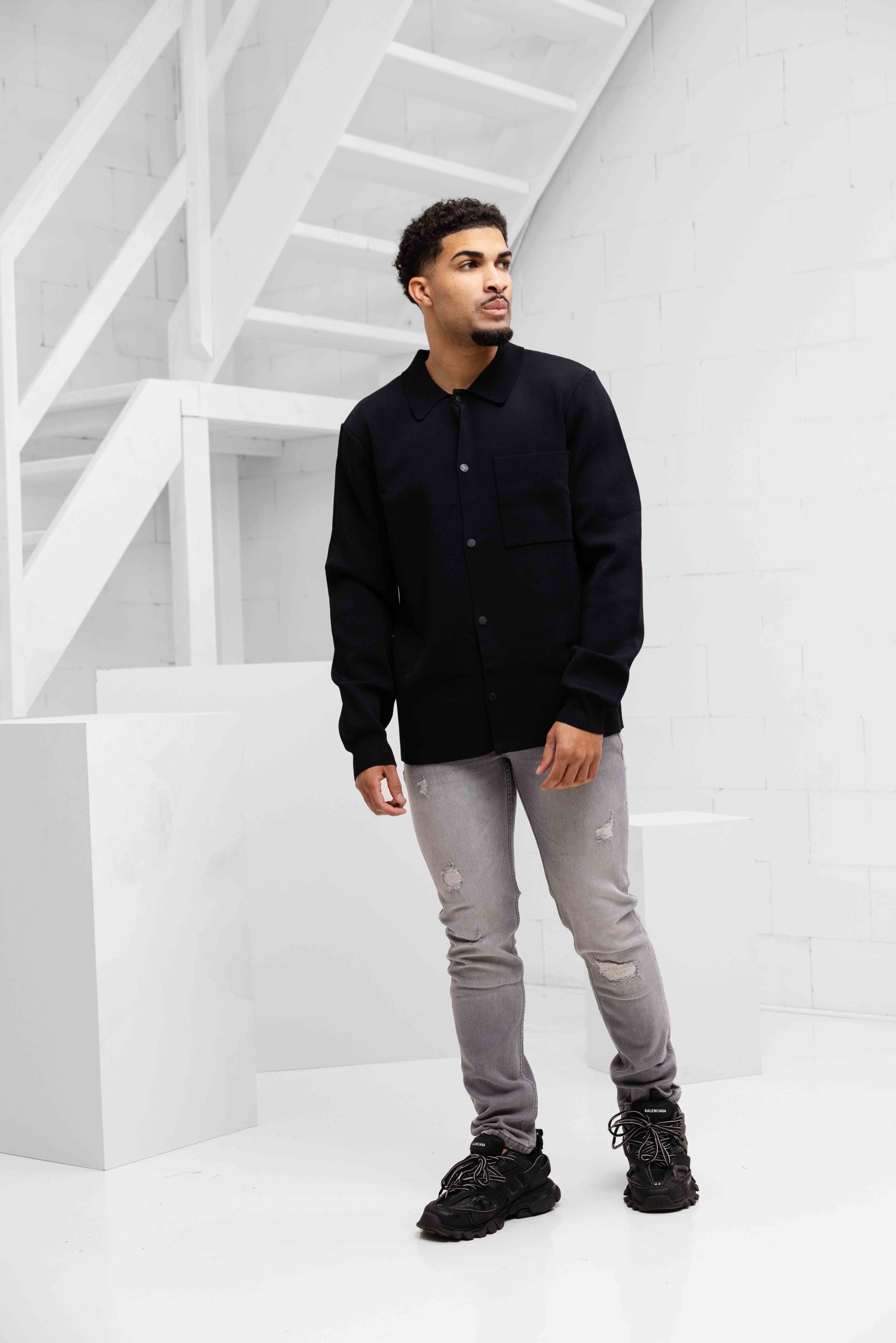 Off The Pitch Flat Knit Tailored Overshirt Heren Zwart
