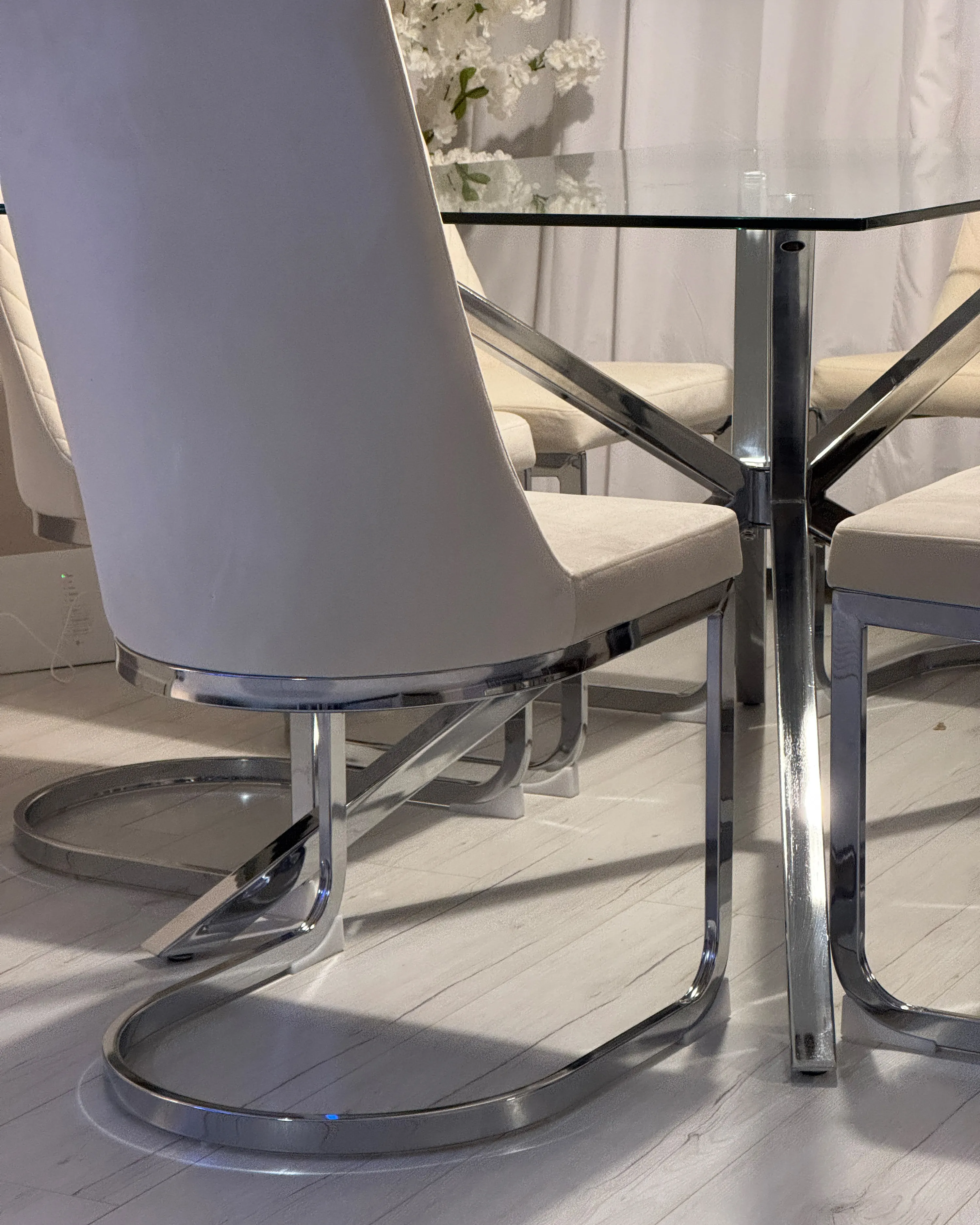 Eettafel CORA Zilver 90 cm Veiligheidsglas 160 cm