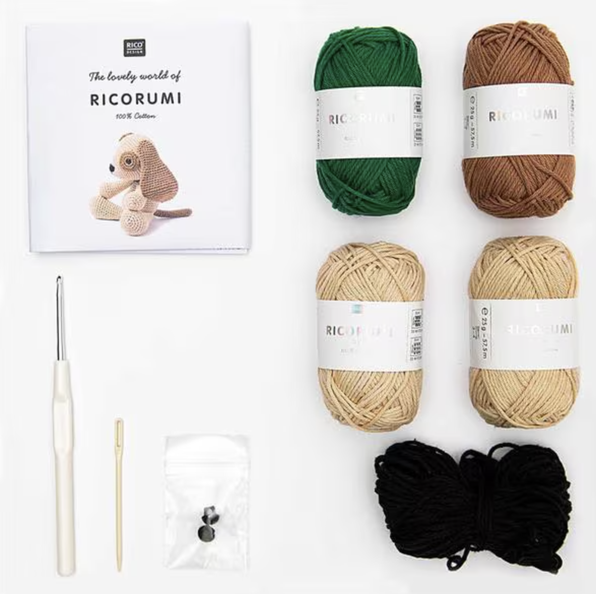 (8-tlg. Set) Ricorumi Creative Häkelset Strick Garn Wolle DIY Mercerie Zubehör inkl. Nadel (400027.001) - Hund
