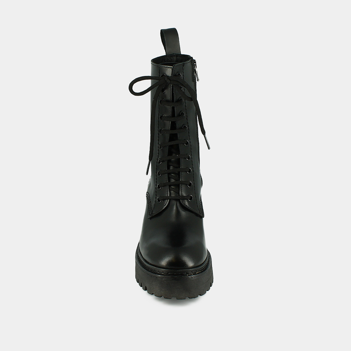 Boots à plateformes et lacets  en cuir glacé noir