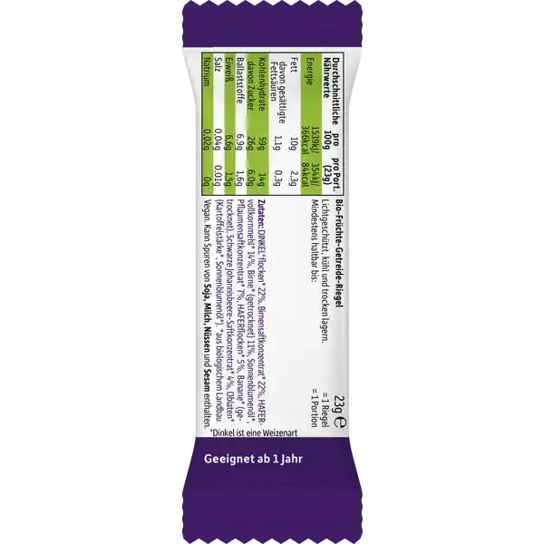 Bio Frecher Riegel Birne, Pflaume & schwarze Johannisbeere