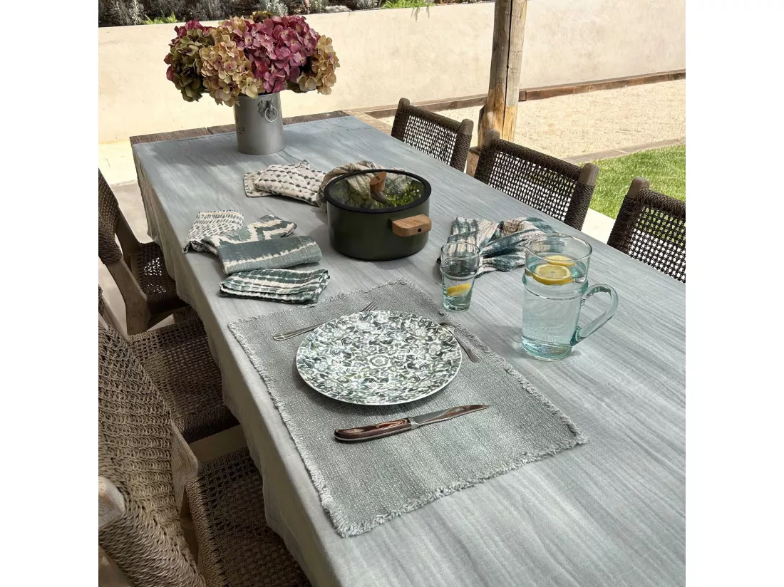 Now's Home - Lot De 4 Sets De Table Franges Tissu Uni Vert Celadon 38x54cm Anoki