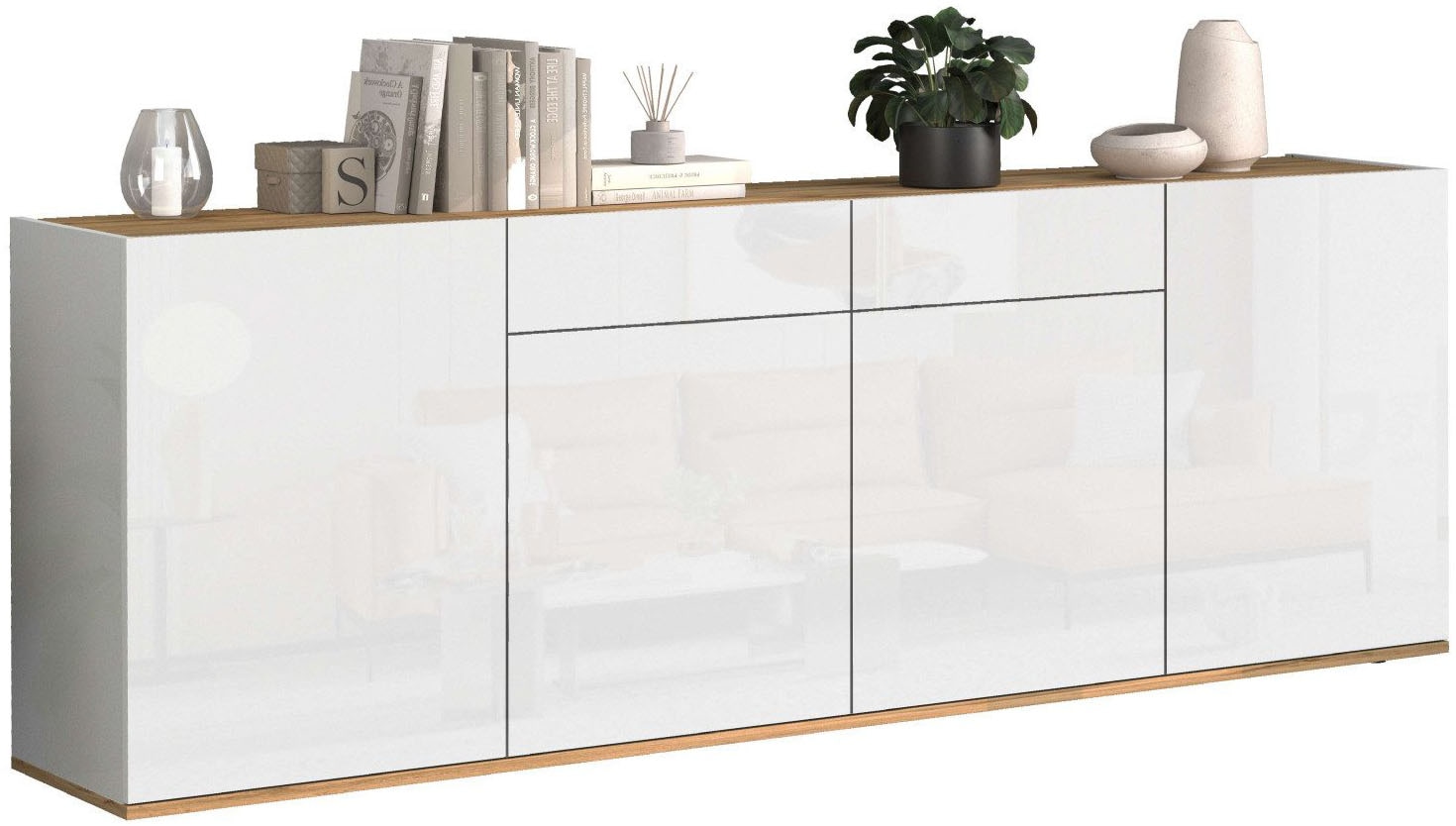 INOSIGN Sideboard »GARDA, Kommode, Schrank, untere Türen mit Push-to-Open, Made in Italy« 1 Stk. tlg. 4 Türen, 2 Schubladen, grifflos Breite 200 cm