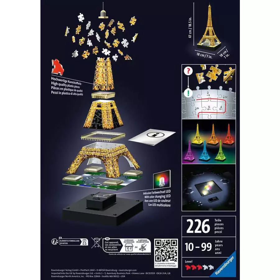 Ravensburger Eiffelturm bei Nacht bunt