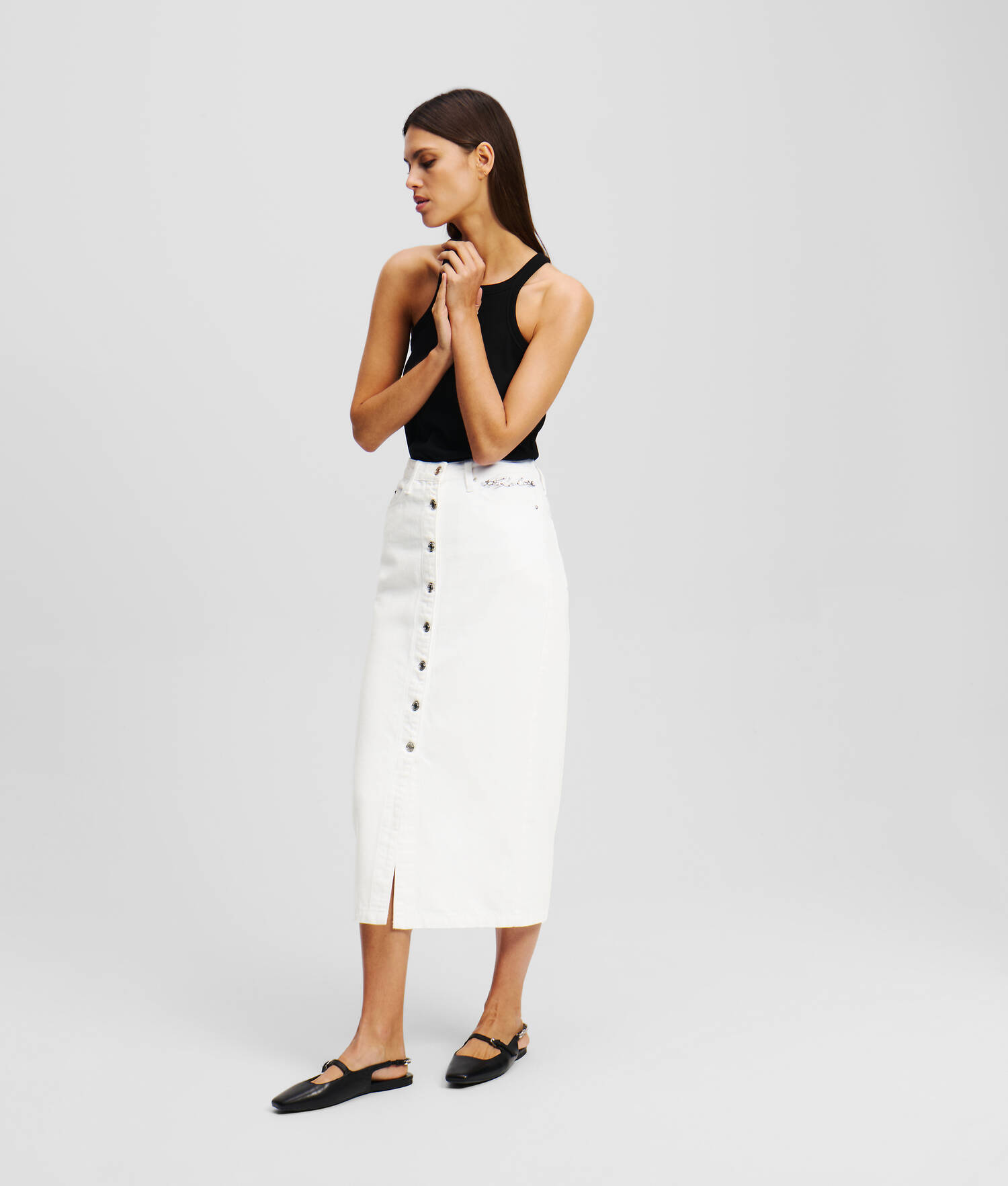 JUPE EN DENIM BOUTONNÉE - Denim Blanc