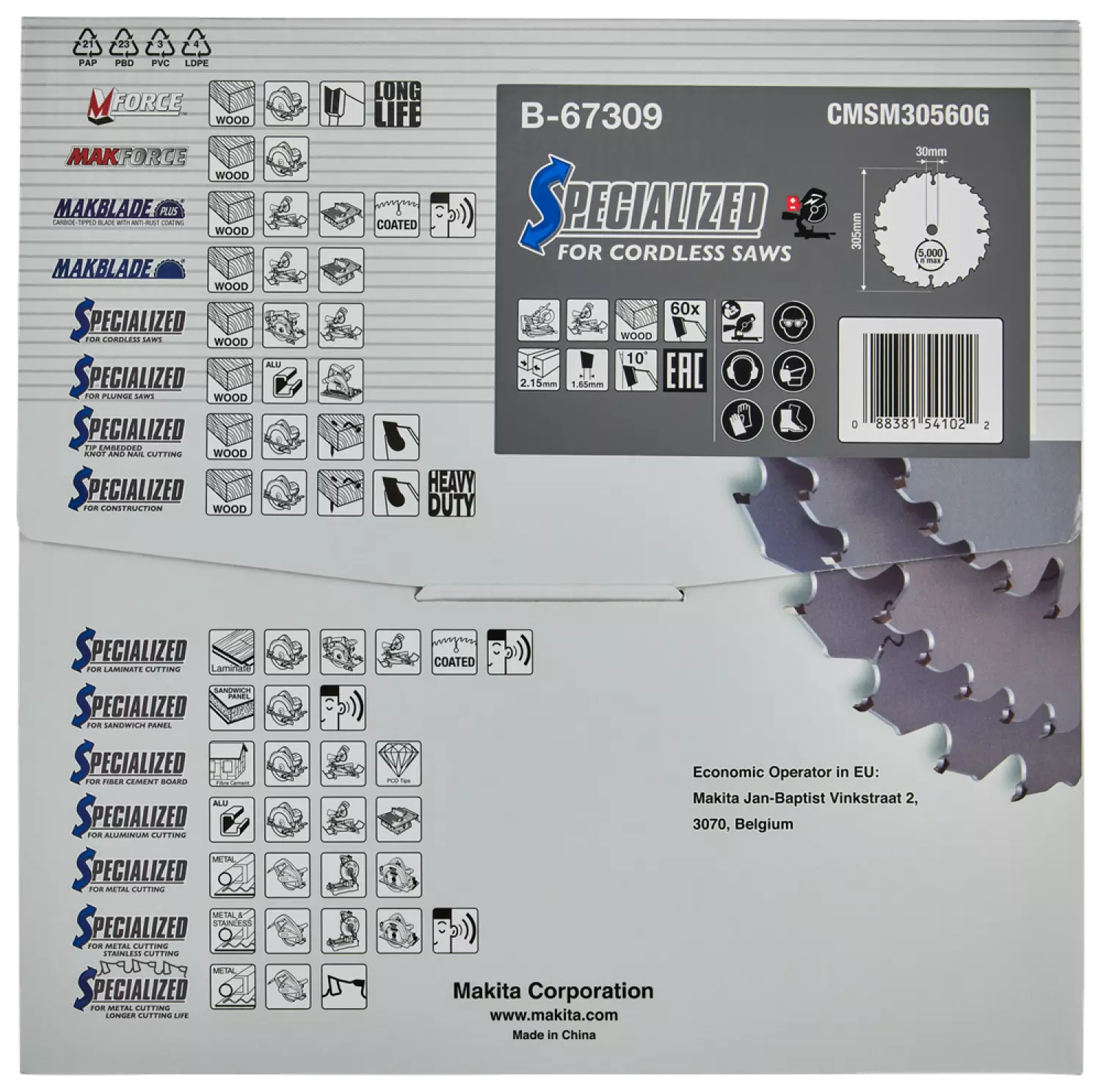 Makita B-67309 Efficut Afkortzaagblad Hout - 305x30x2,15mm 60T