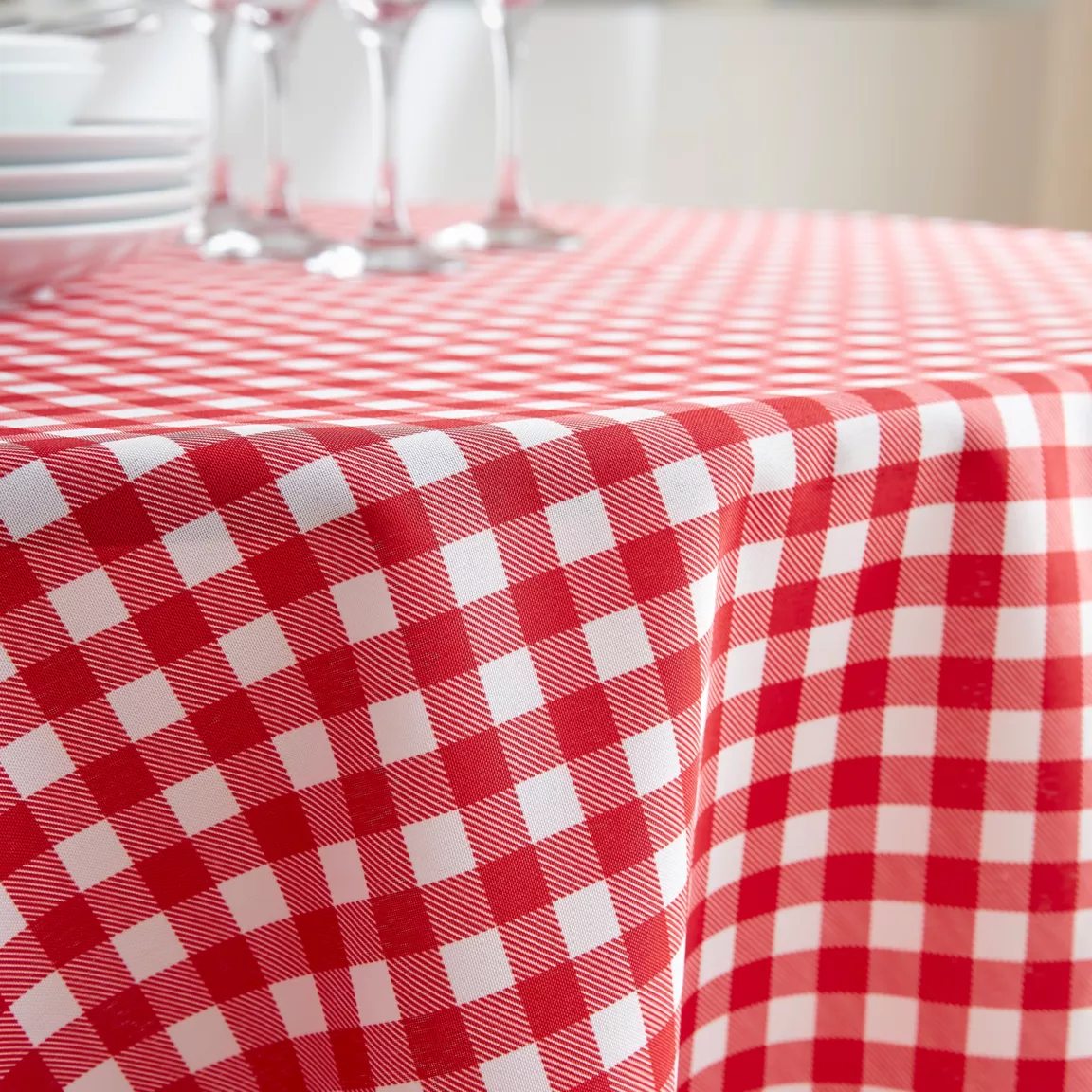 Nappe ronde anti tache (180 cm) Elise Vichy Rouge