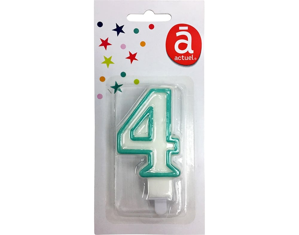 VELA DE ANIVERSÁRIO ACTUEL BRANCO COM REBORDO AZUL NÚMERO 4