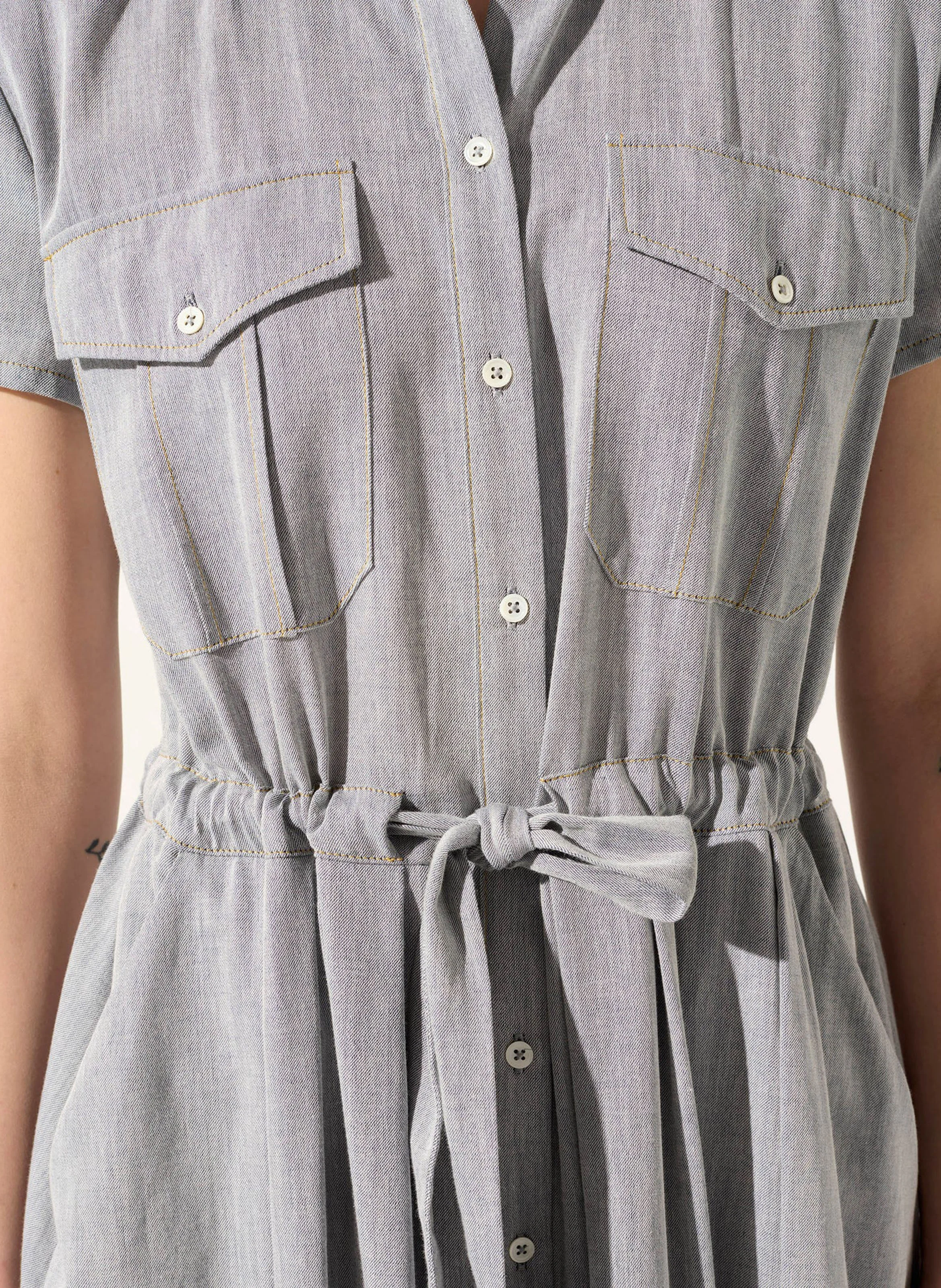 EVA - Robe longue cintrée en coton | Bleu