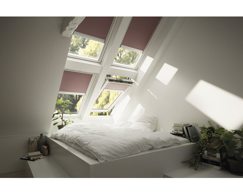 VELUX verduisterend rolgordijn, massief palissander, handmatig, wit frame, DKL C02 4578SWL