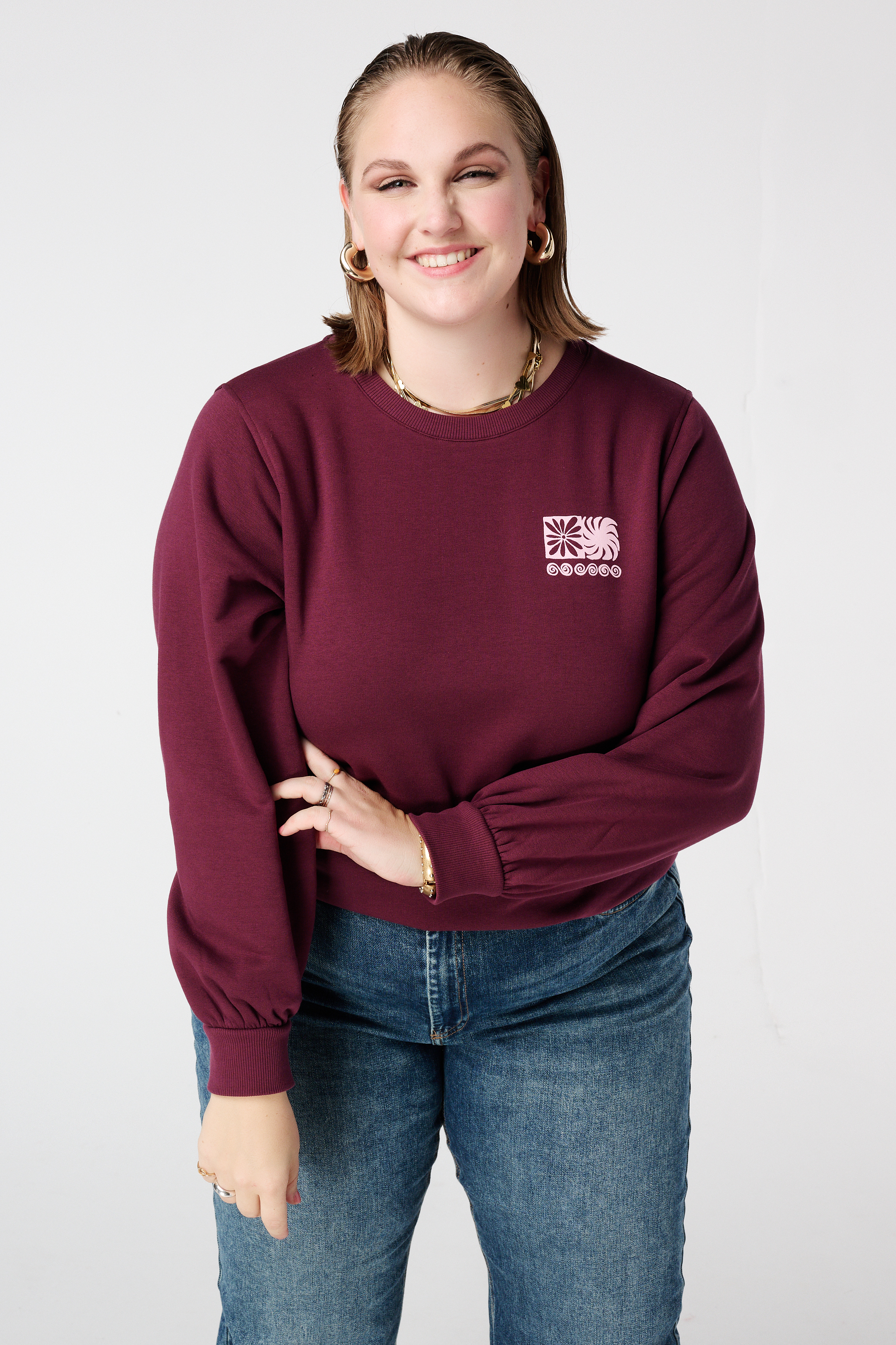 Sweater met backprint Bordeaux
