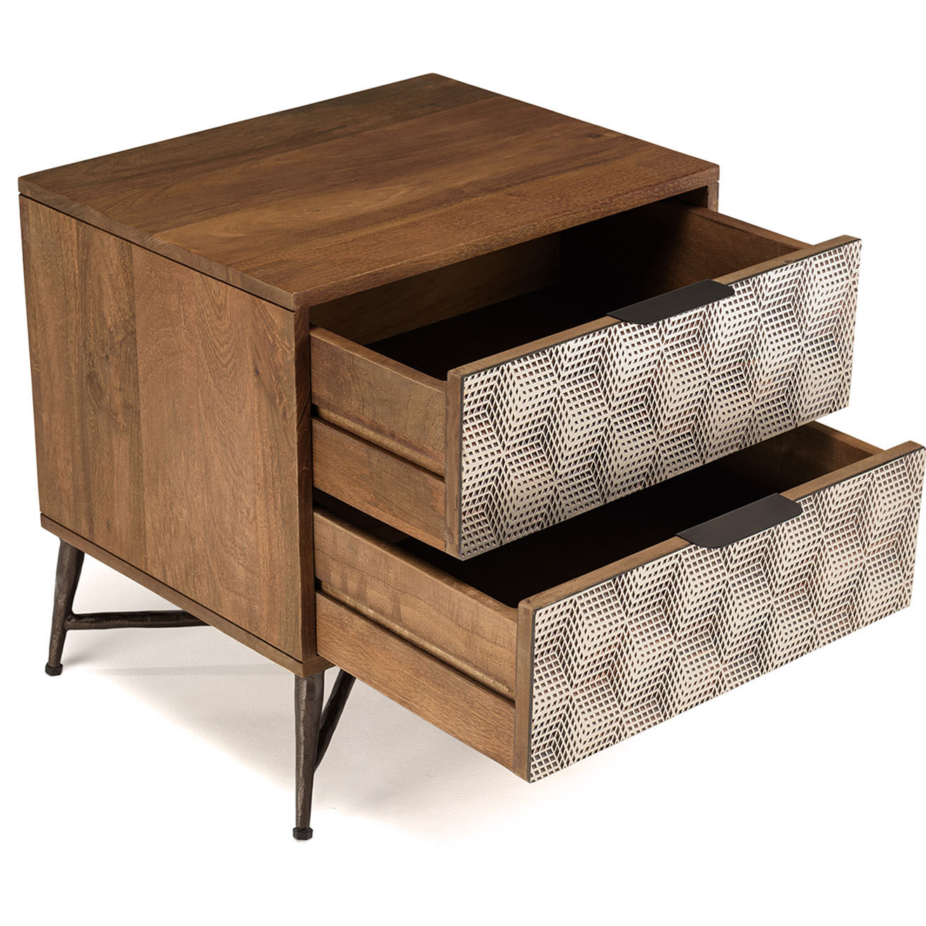 Macabane Chevet en bois de manguier 2 tiroirs Alix marron - 55x46x56 cm