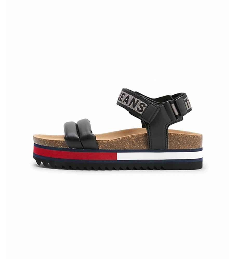 Sandálias Tommy Jeans Signature com tiras acolchoadas, pretas - Salto plataforma de 4,7 cm -