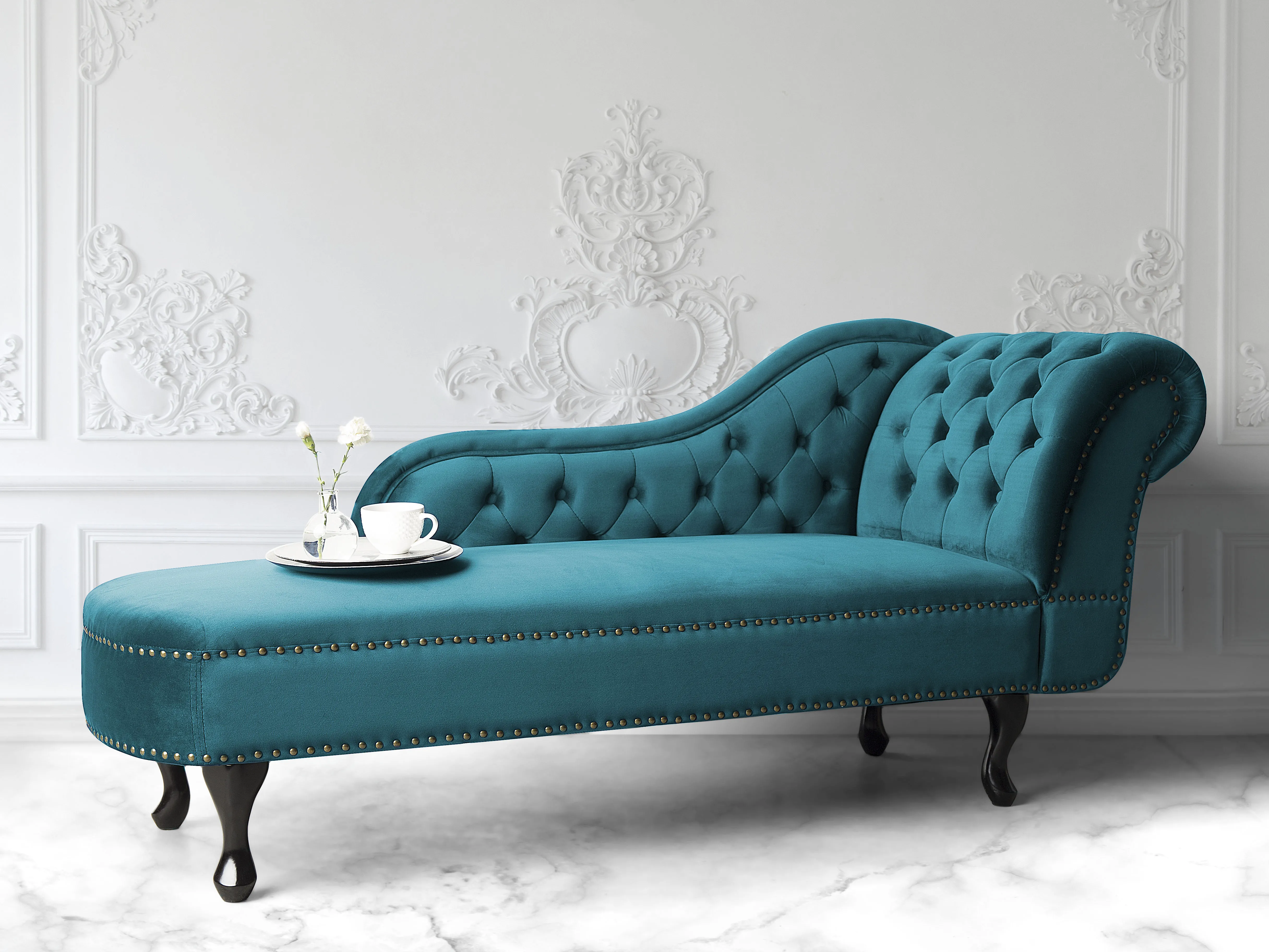 Rechtszijdige chaise longue NIMES Fluweel Groenblauw