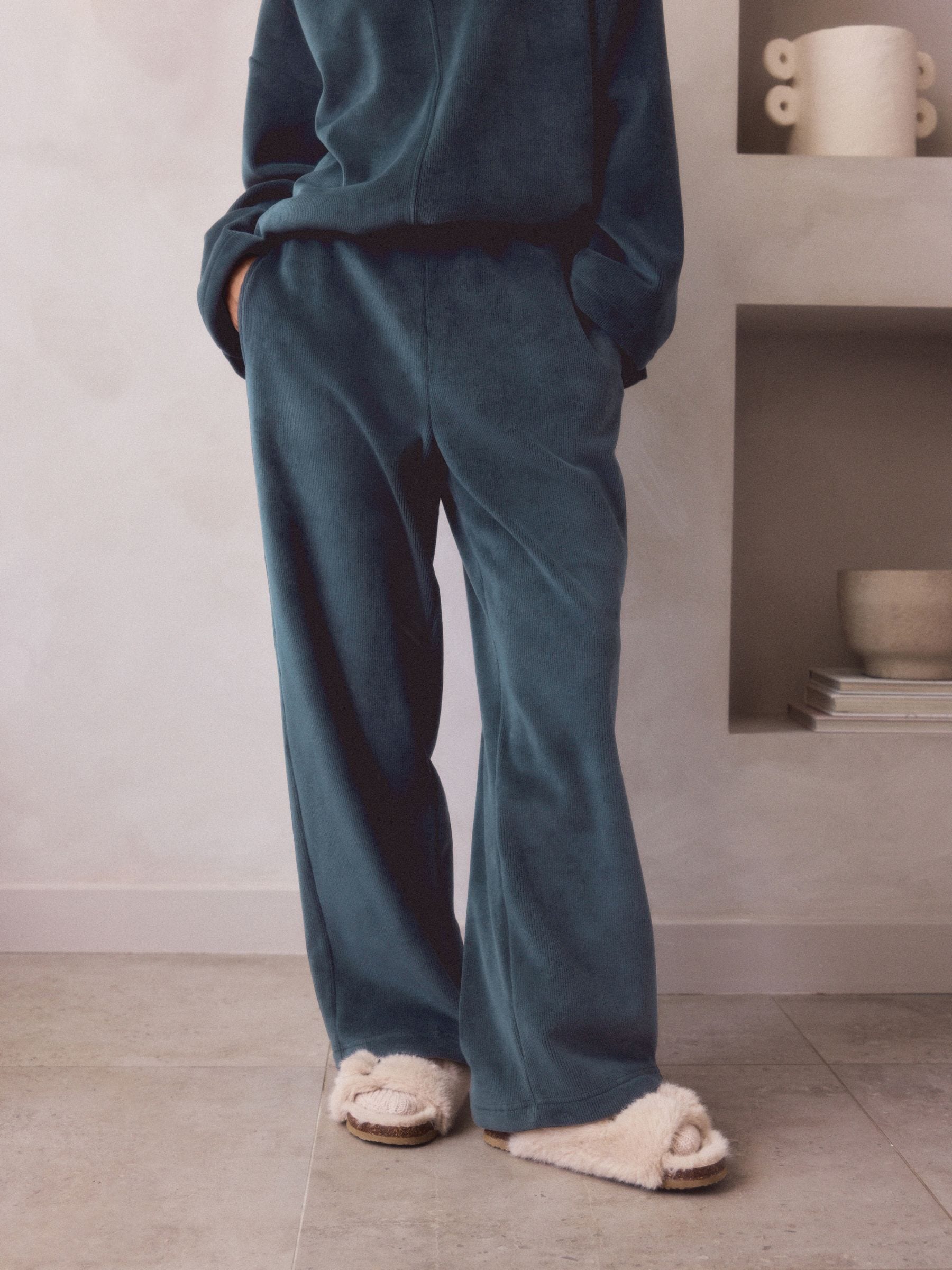 Blauw - Comfortabele corduroy broek met wijde pijpen