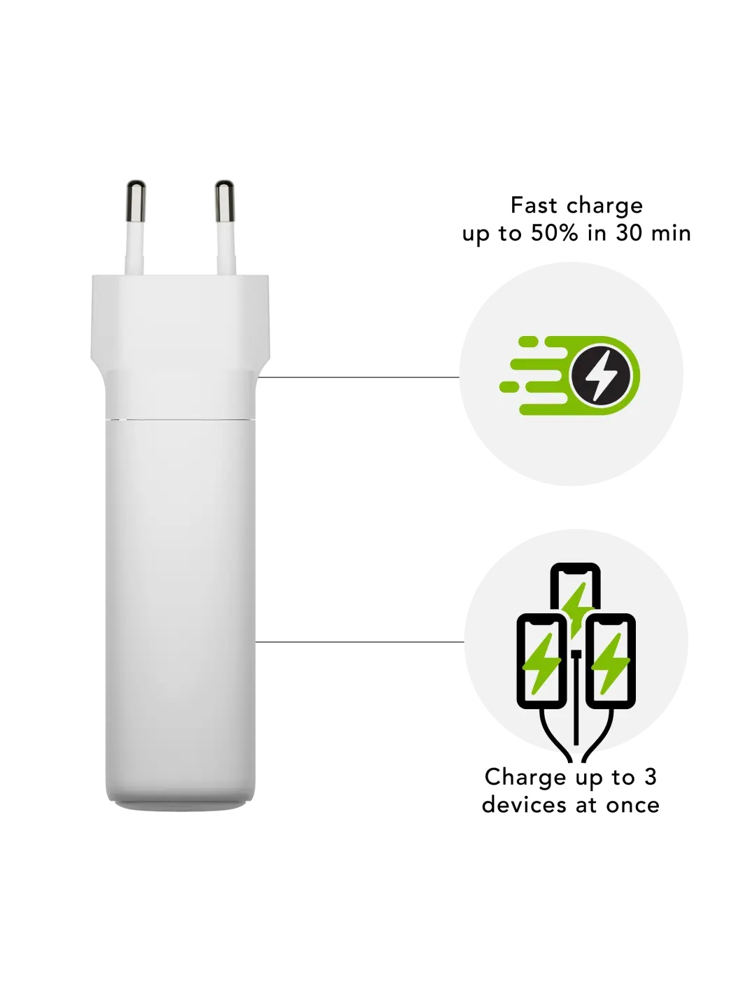 (65W) 2x USB C / USB A GaN Ladegerät Netzteil PD (CI140EUWH7101) - Weiss