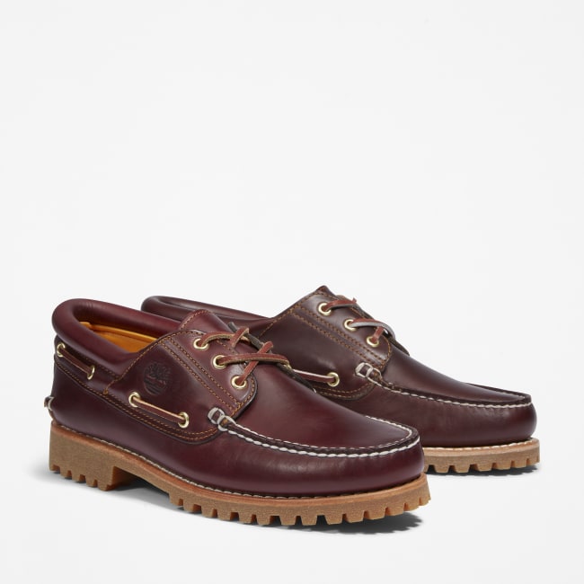 Scarpa da Barca 3-Eye Lug Handsewn da Uomo in                bordeaux