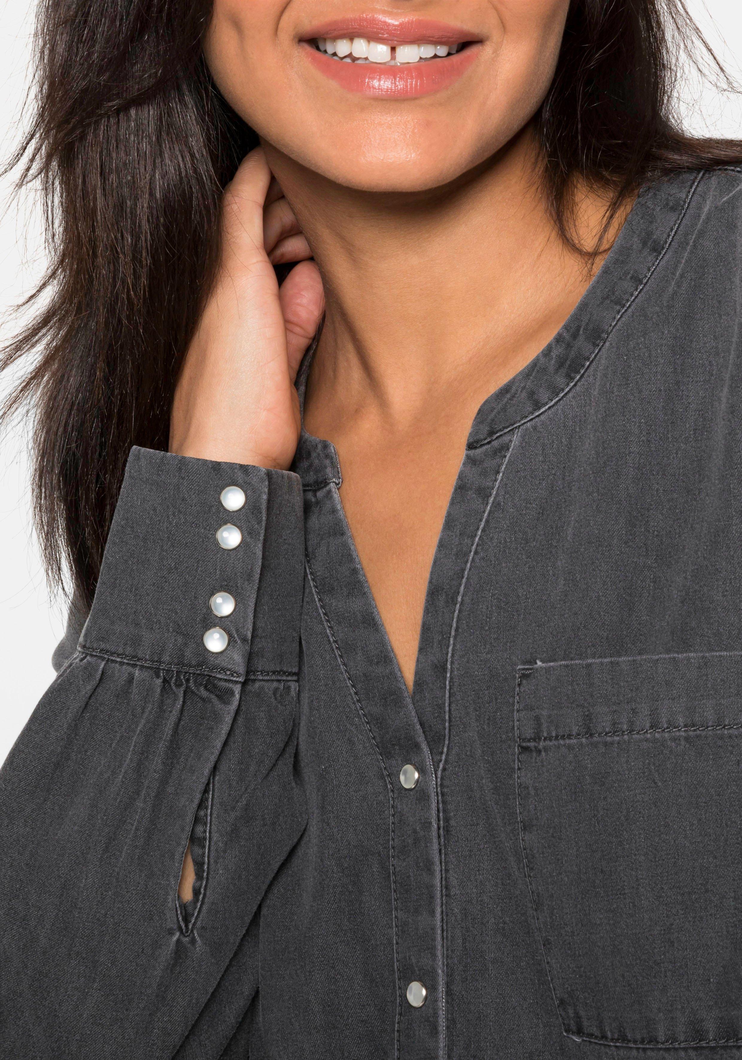 Jeanstunika in Longform, mit hoch angesetzter Taille