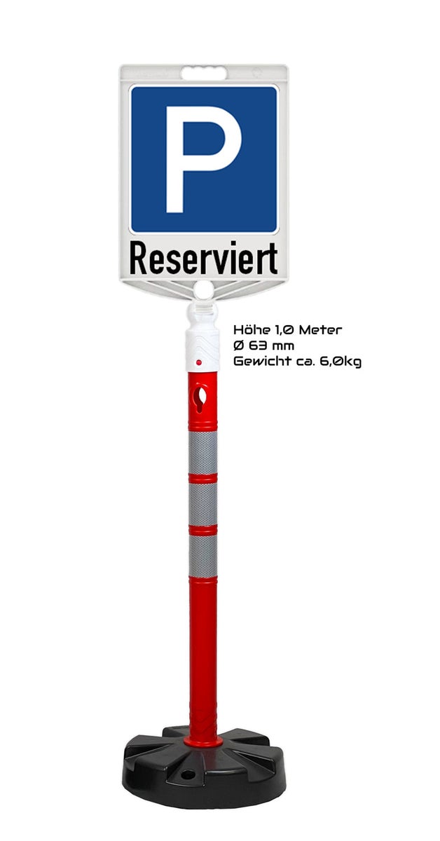 Waarschuwingsbord, kunststof, schroefdraad, UVV-conforme flexibele paal, ECO-verkeerskegel, kettingpaal / rondel 28