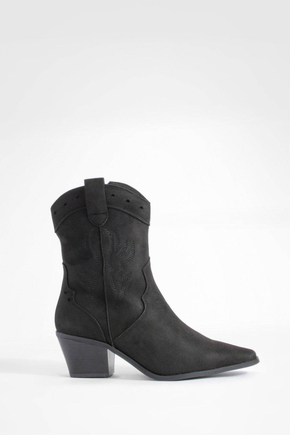 boohoo Bottes Cowboy Western en Faux Suède à Détails Découpés