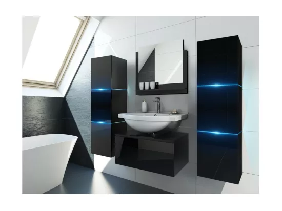 Ensemble meubles de salle de bain noir collection OWL. 2 colonnes 37x110x35, meuble sous vasque