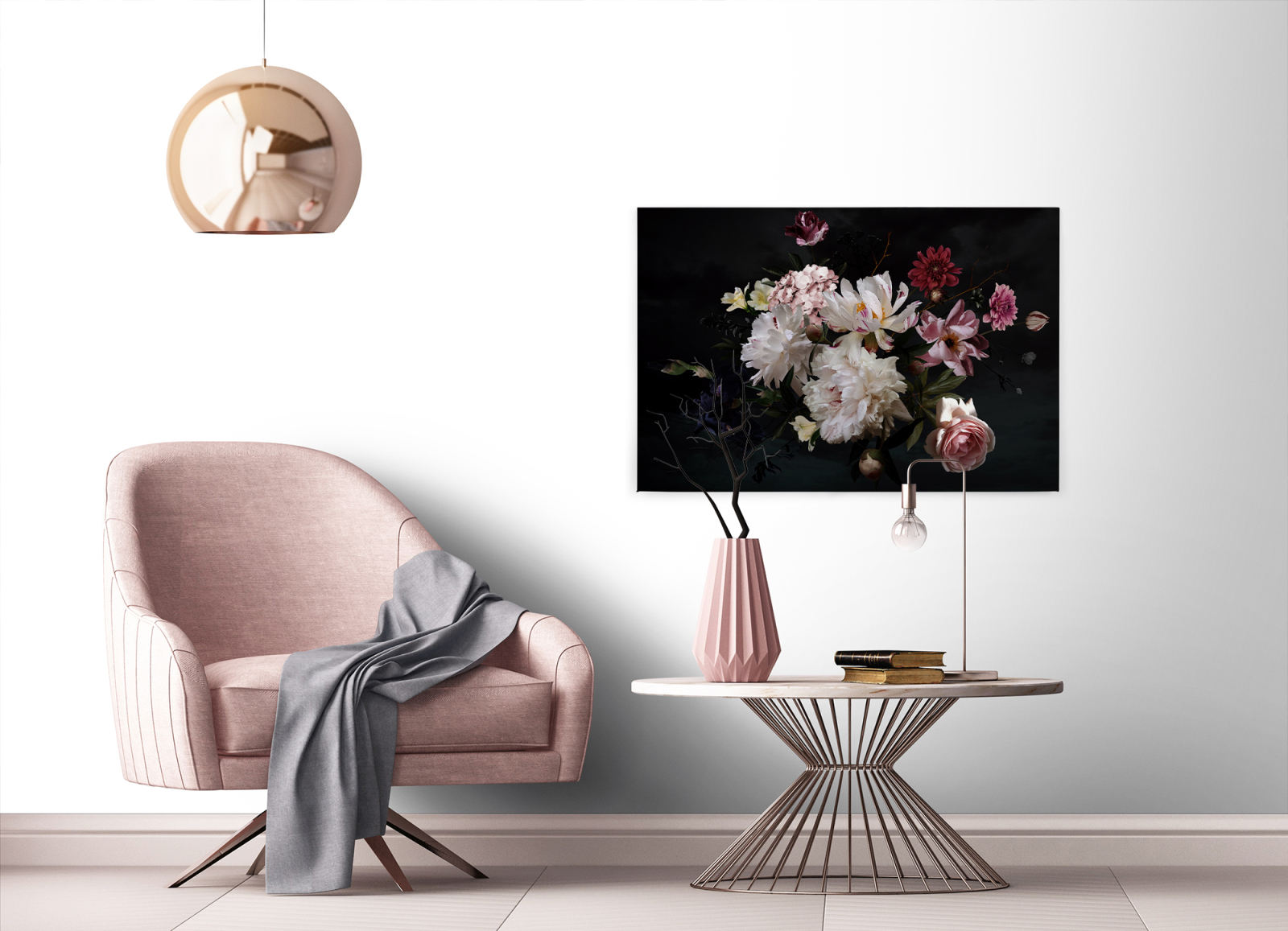 Leinwandbild BLUMEN - rosa-gelb - 90x60 cm