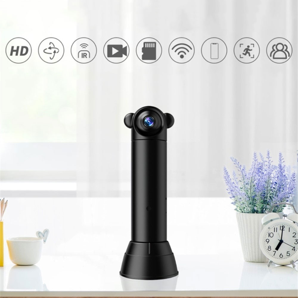 180° WiFi Mini Kamera FullHD 1080p Infrarot LED's Nachtsichtfunktion und Bewegungserkennung   Micro SD Slot (iOS/Android) - Schwarz