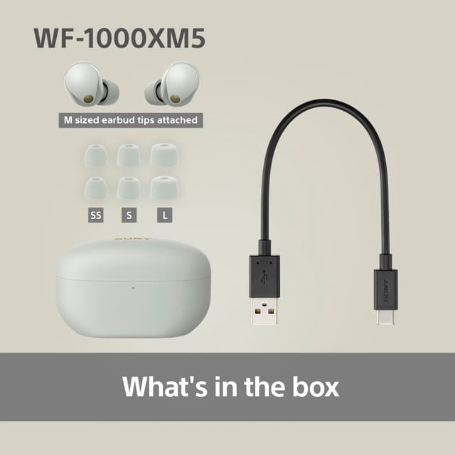 Sony WF-1000XM5 True Wireless in-ear høretelefoner (sølv)