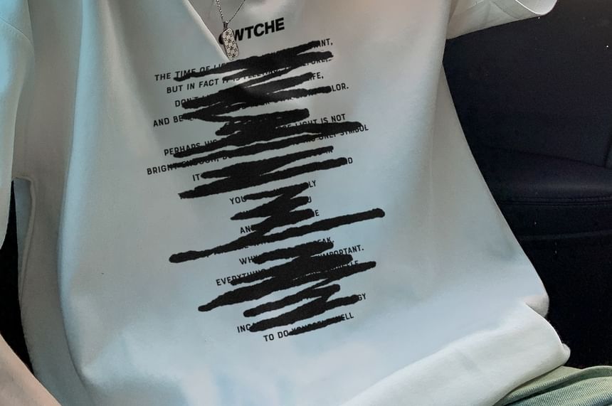 emeisa - T-shirt met ronde hals en elleboogmouwen en belettering