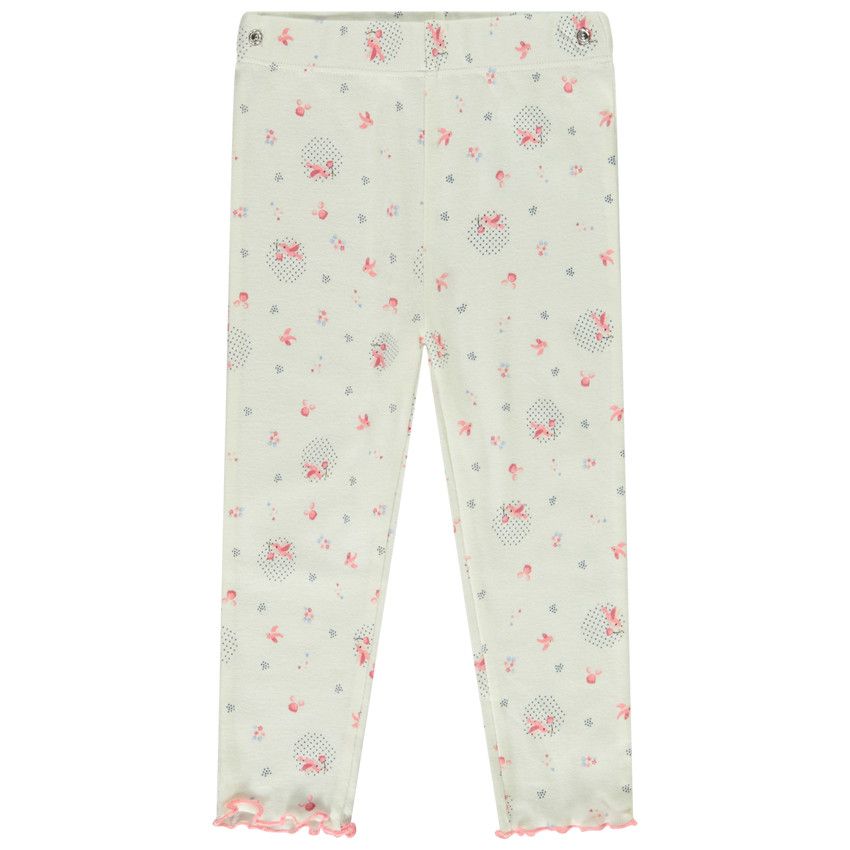 Pyjama 2 pièces effet côtelé et imprimé oiseaux pour bébé fille - Ecru