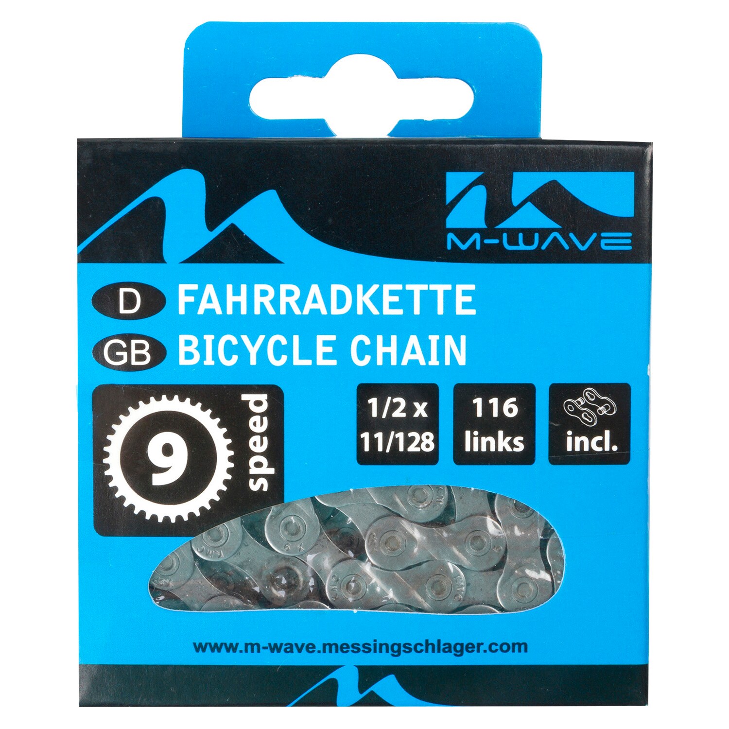 M-Wave Ninespeed Fahrradkette 9-fach Fahrrad Kette 116 Glieder Schaltungskette 1/2