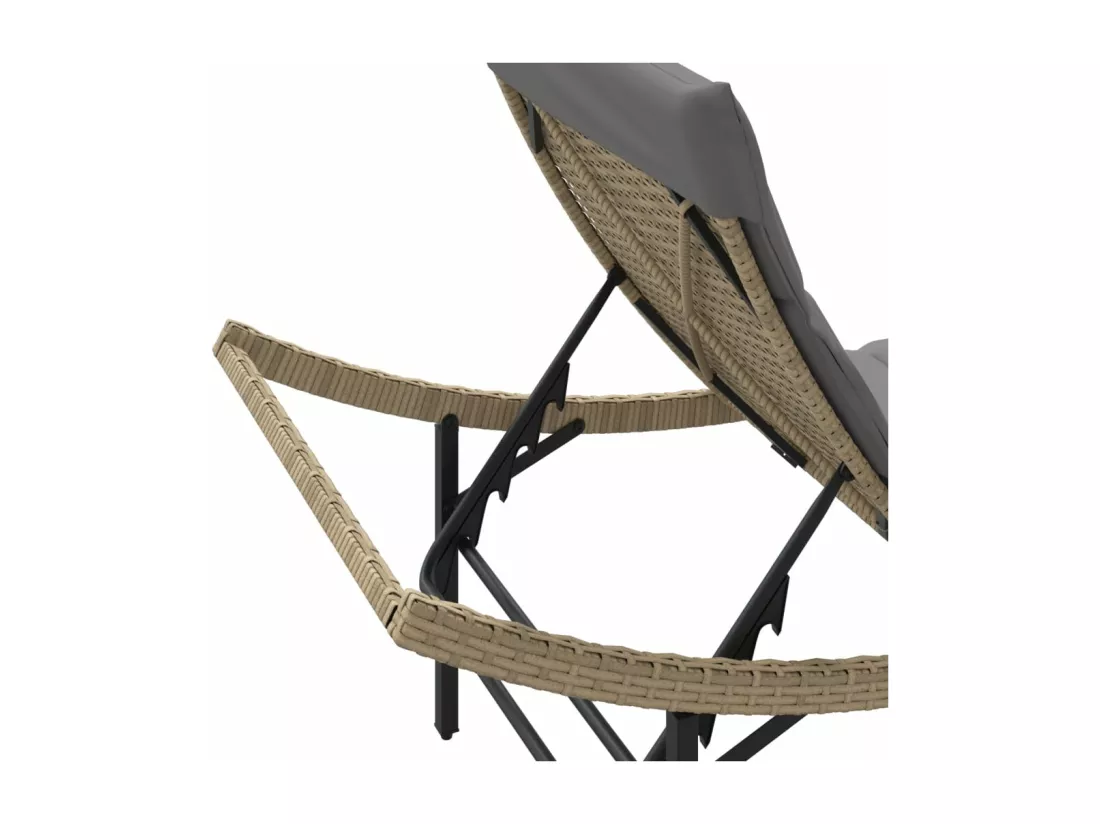 Chaise longue avec coussin beige 55x199x50 cm résine tressée