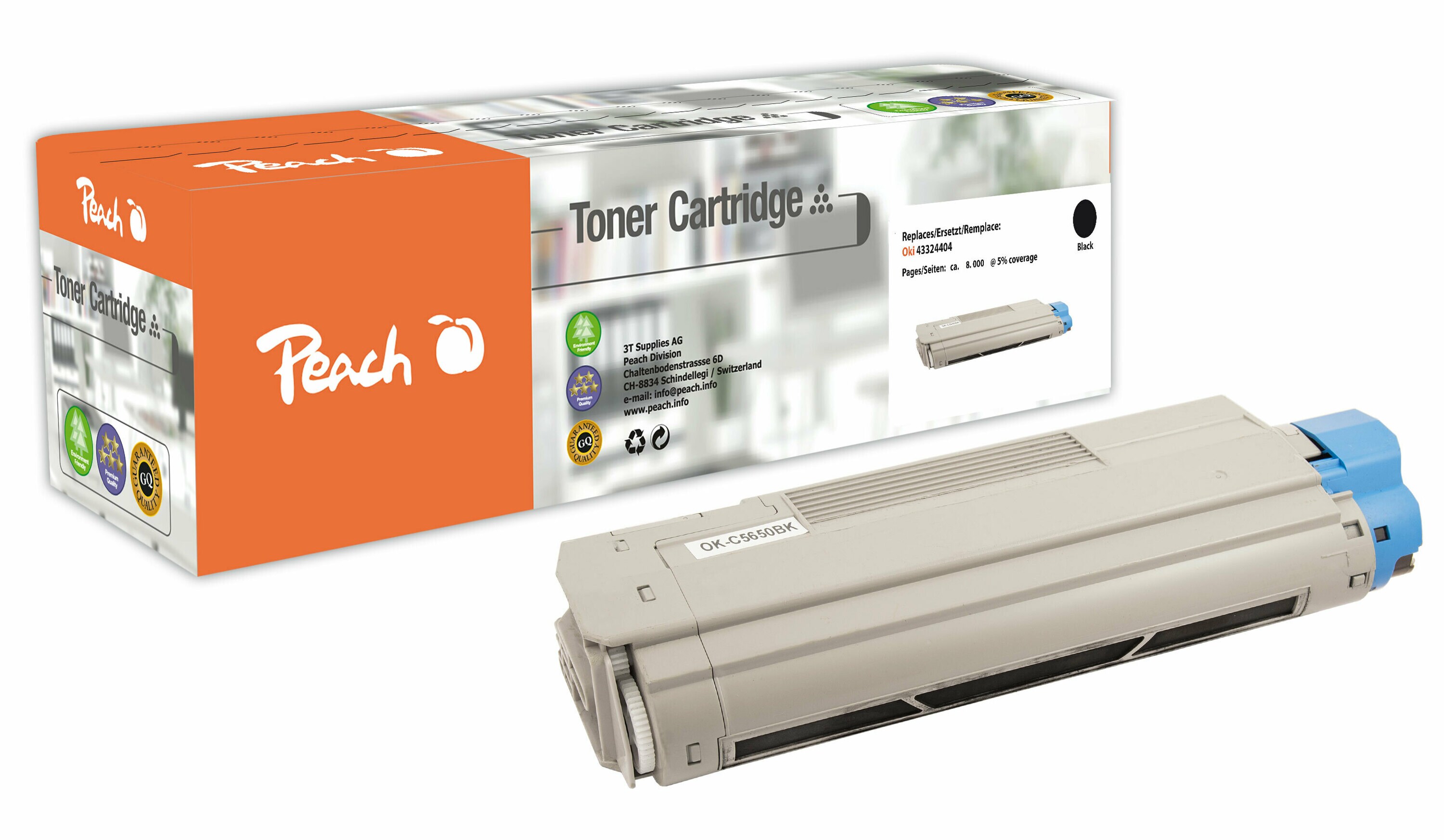 Peach O4386/87/36/85 Toner bk ersetzt OKI 43865708 für z.B. OKI C 5650, OKI C 5650 DN, OKI C 5650 N, OKI C 5750, OKI C 5750 DN, OKI C 5750 N (wiederaufbereitet)