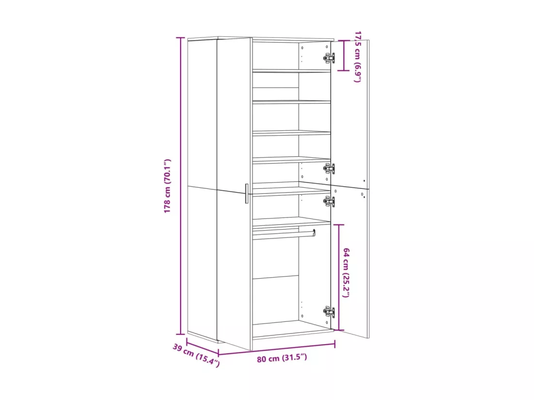Armoire à chaussures Noir 80x39x178 cm Bois d'ingénierie