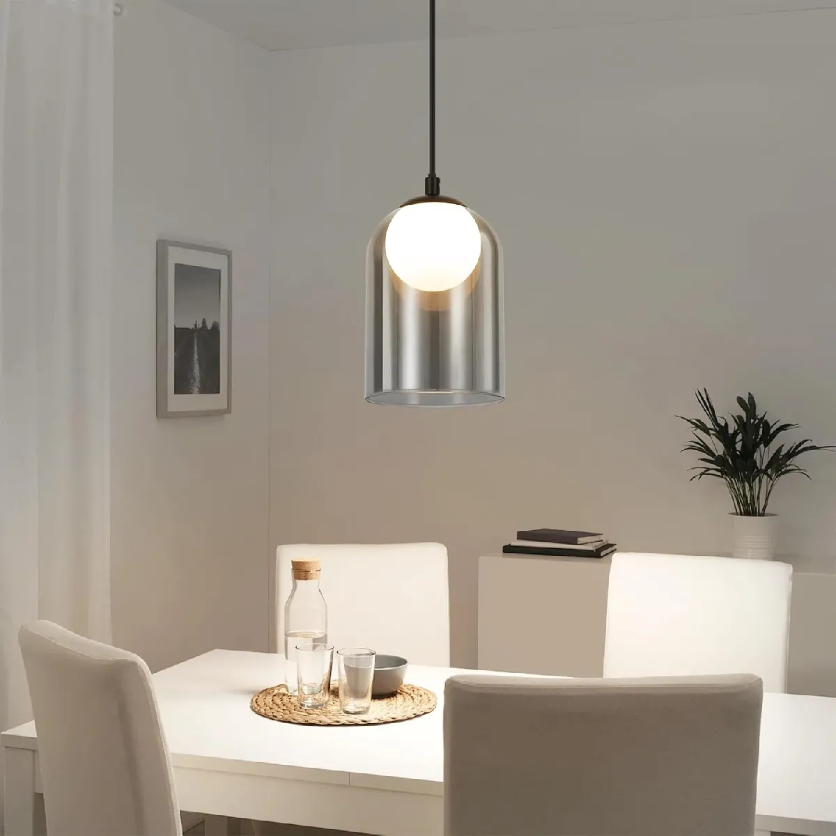 ZMH Suspension Design Noir 1 Flamme G9 en Verre Vintage pour Salle à Manger et Chambre à Coucher