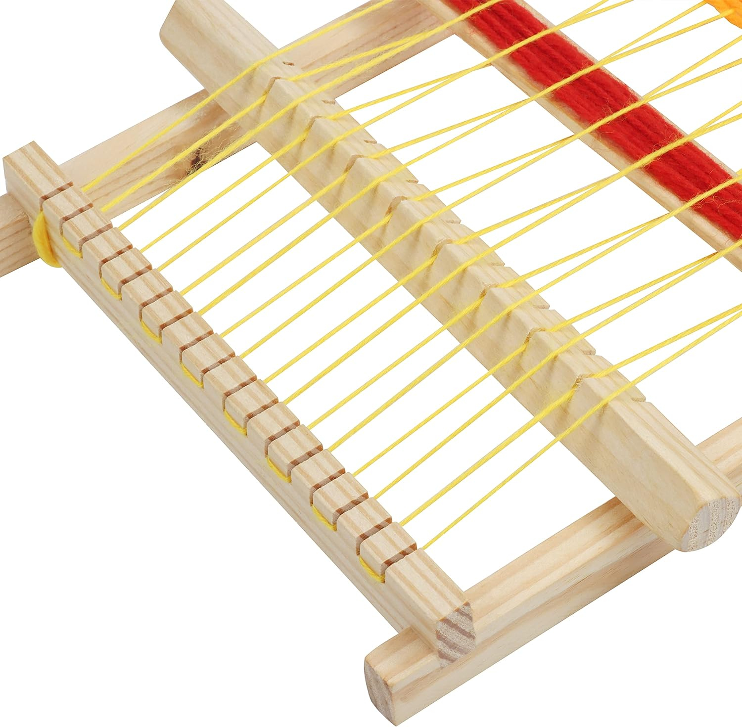 (4-tlg. Set) 210x165mm Holz Webrahmen DIY Strickstuhl Mercerie Hilfsmittel inkl. Garn / Webkamm / Schiffchen - Braun