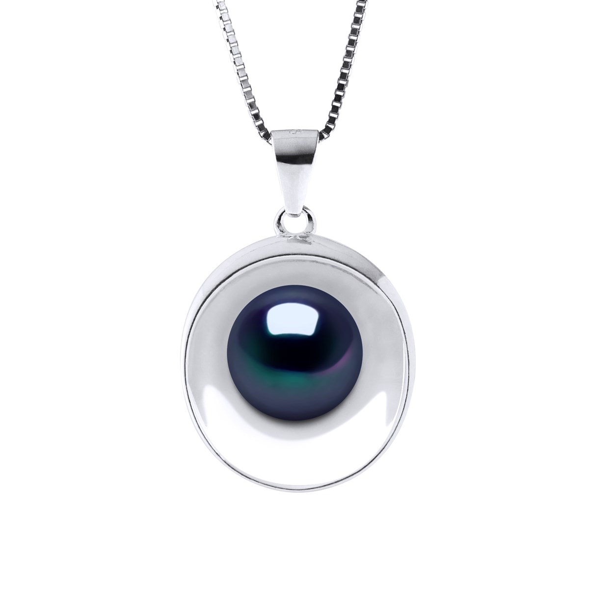 Collier REFLETS Perle d'Eau Douce 9-10 mm Noire Argent 925