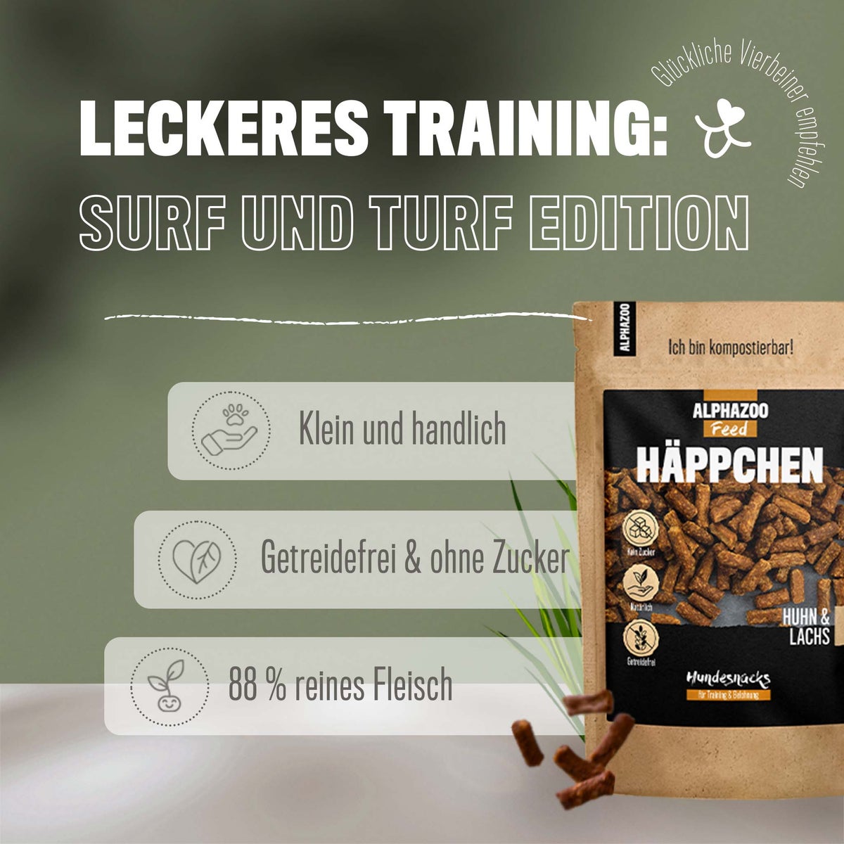 ALPHAZOO Kip en Zalm Bites 200g voor Honden | Kleine Hondensnacks | Graanvrije Hondensnacks
