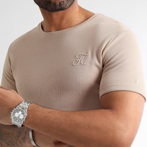 Tee Shirt Avec Broderie Texturé Waffle 1157 Beige