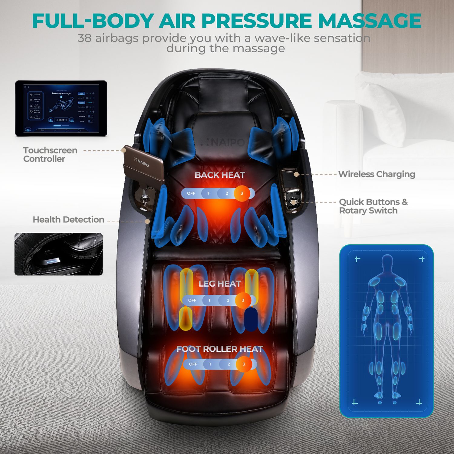 Naipo 4D Massagesessel, Raumkapsel-Massagestuhl für Ganzkörper-Entspannungsmassage