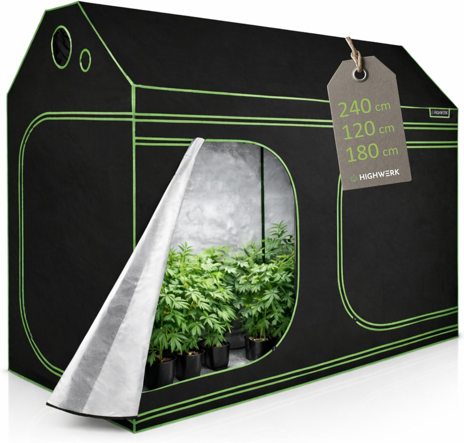 HIGHWERK Growzelt 240 x 120 x 200 cm | MyHomeGrow Grow Tent, Grau | Indoor Grow Tent für Pflanzenzucht | Growbox, Homegrow, Growschrank | Zuchtzelt, Pflanzenzelt, Anzuchtzelt, Gewächshaus