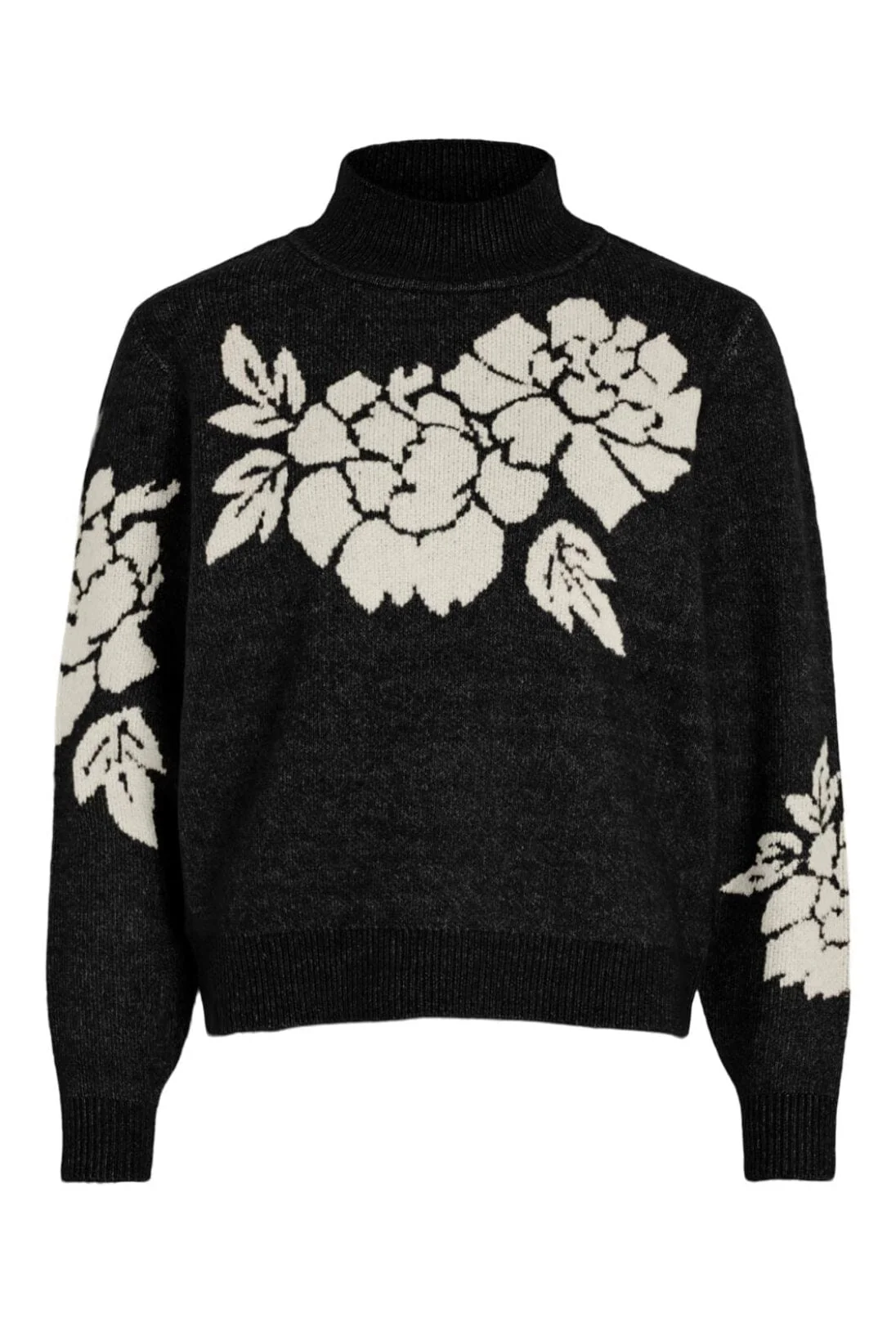 Vila Vicilia Mock Neck L/S Jaquard Top 4493099 black flower eggnog melange