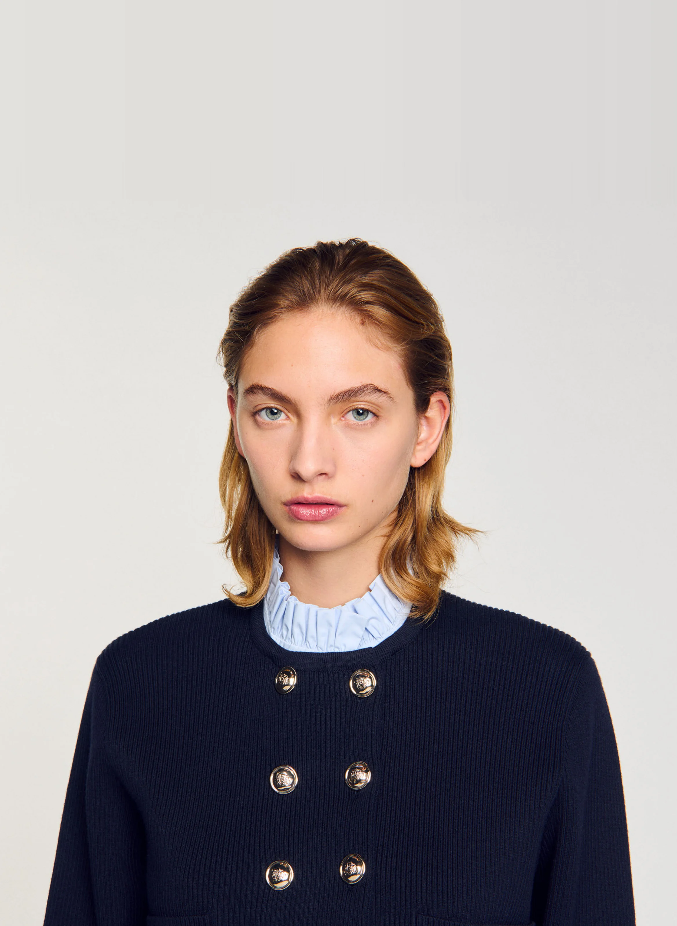 Cardigan à col volanté amovible | Bleu