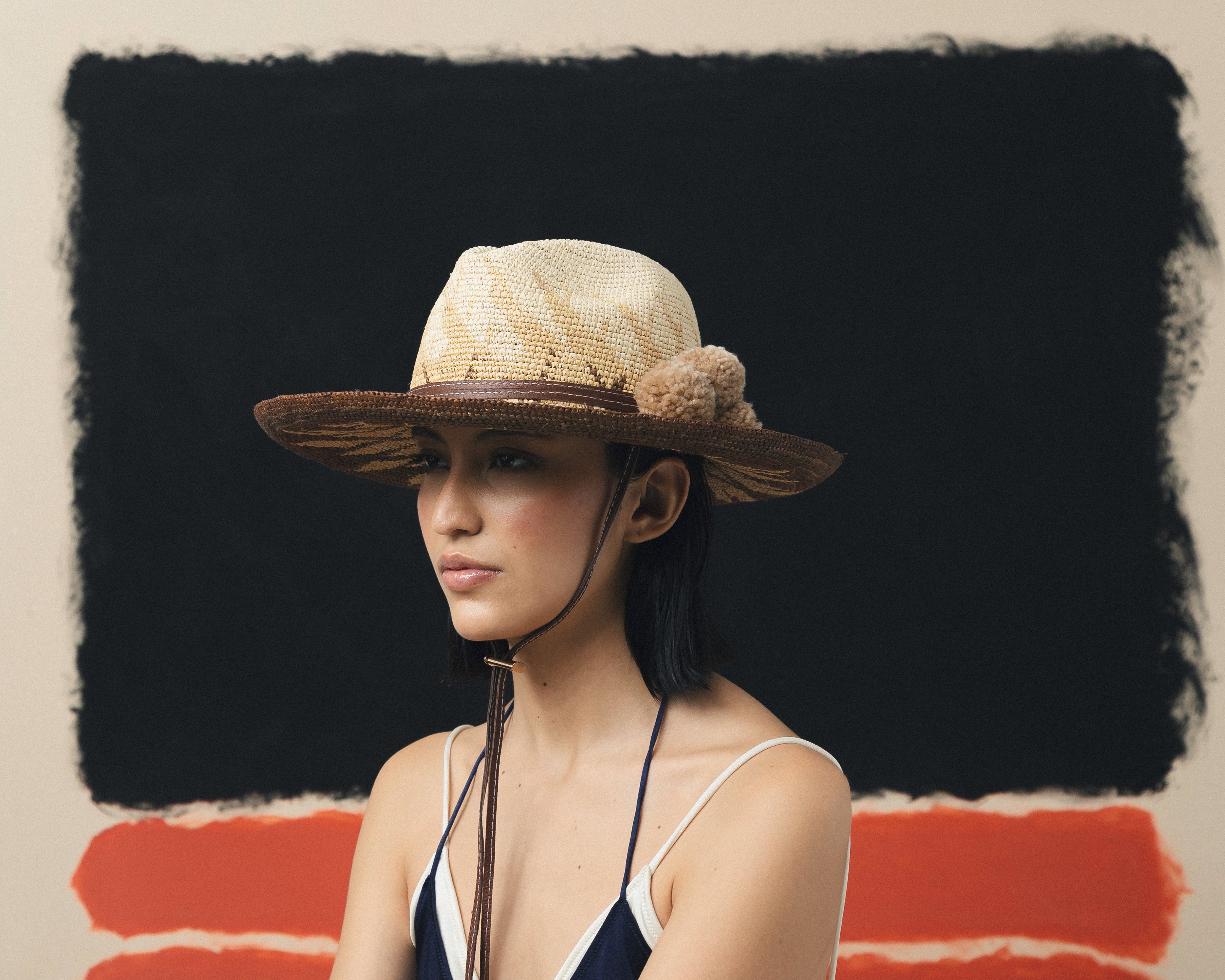Chapeau Panama bicolore au crochet avec pompon