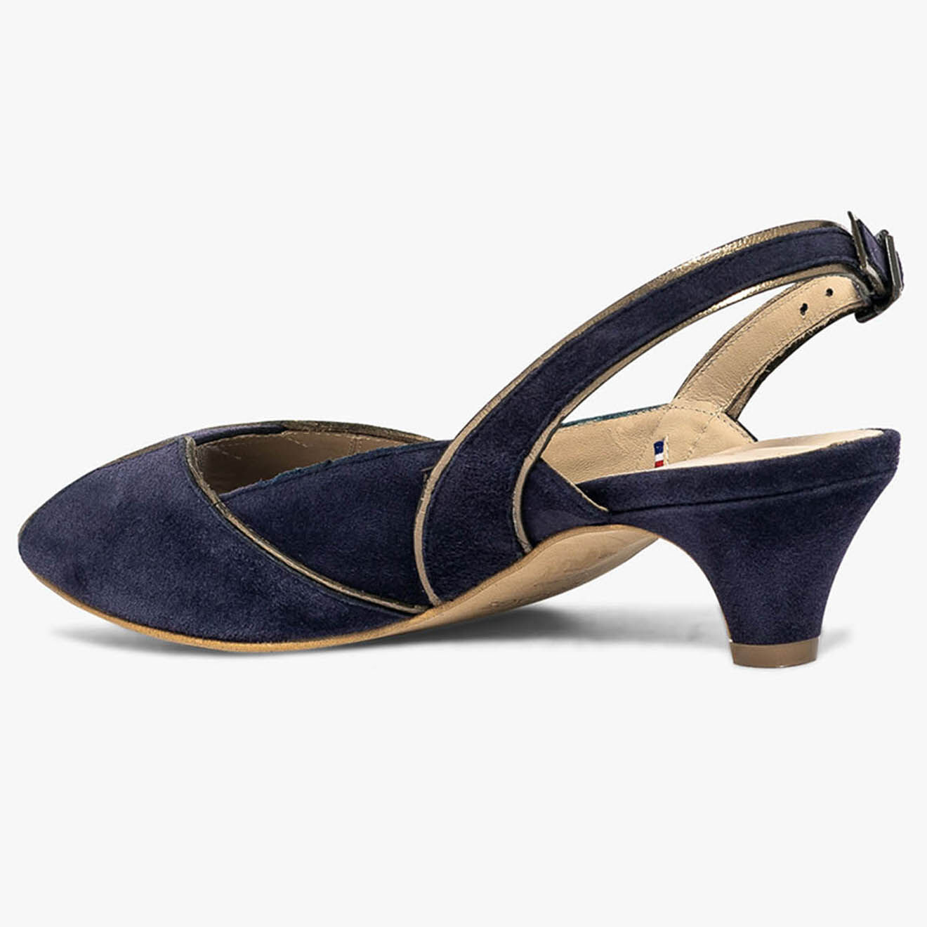 Bocage Slingback en Velours de Cuir Hervea encre