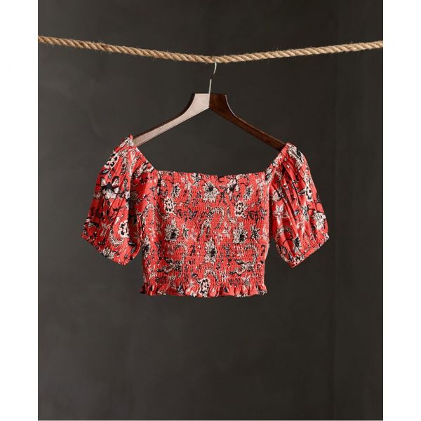 Superdry Kala Smocked Shirt Vermelho L Mulher