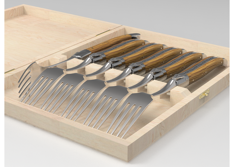 Service de 6 fourchettes Laguiole avec un manche en bois de chêne et mitres en acier inoxydable