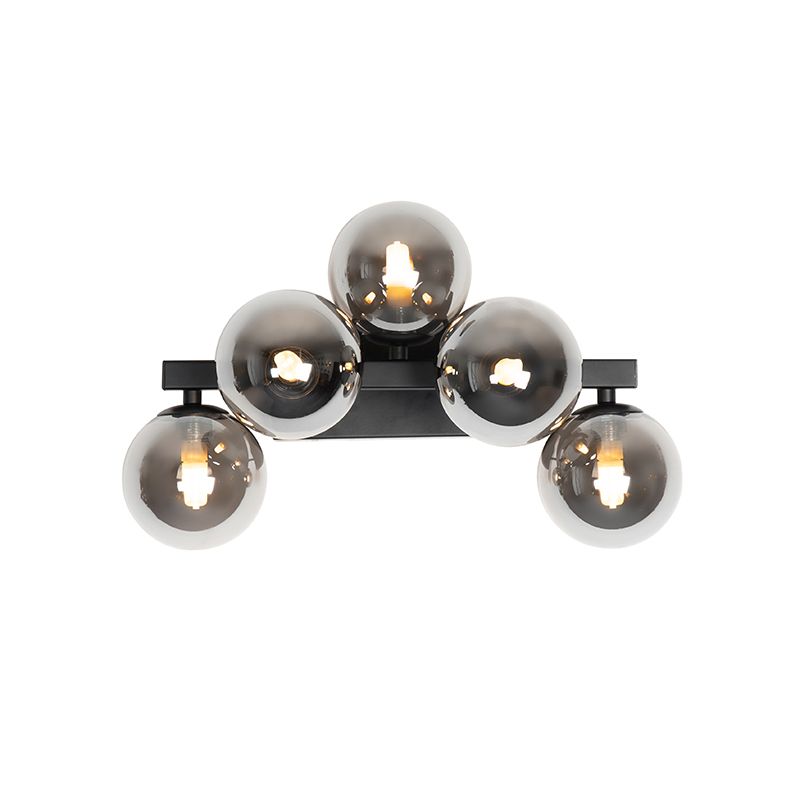 Moderne wandlamp zwart met smoke glas 5-lichts - Bianca