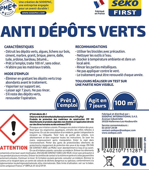 Anti-dépôts verts universel SekoFirst 20L