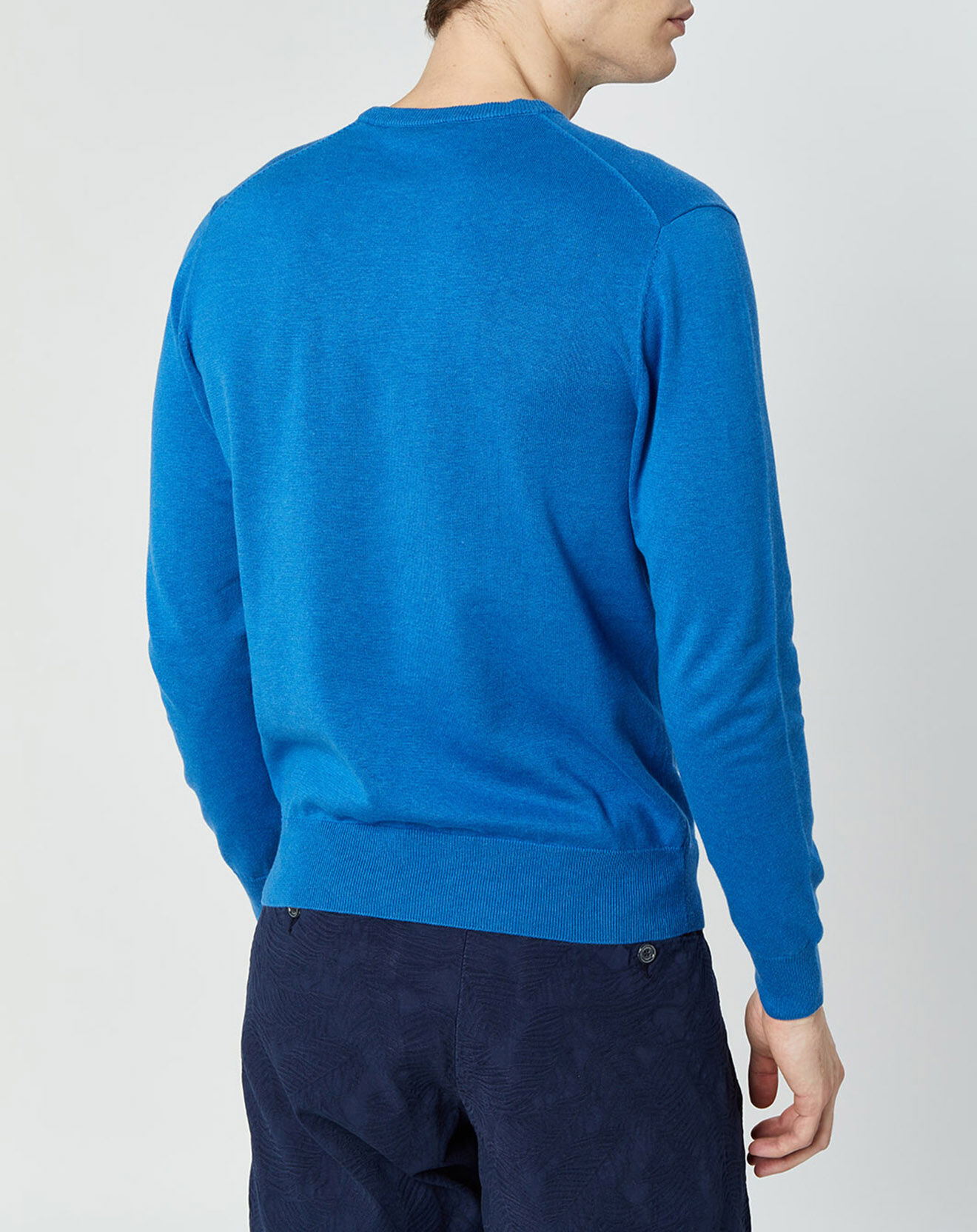 Hackett London Pull en Coton & Soie col rond bleu vif